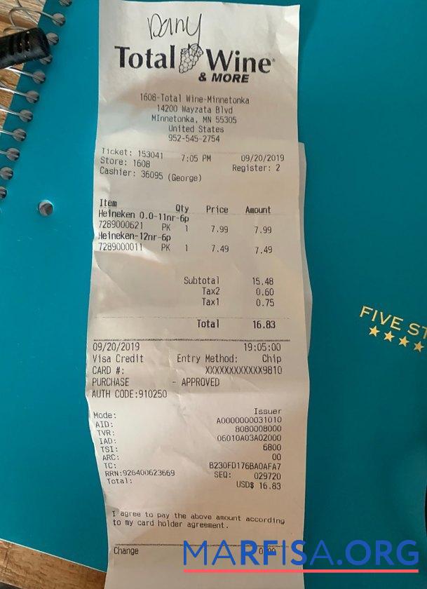 USA Total wine & more store Zahlung Quittung Vorschau