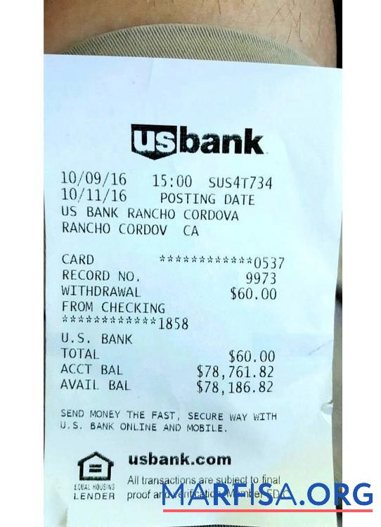 USA US Bank Zahlung Quittung Vorlage