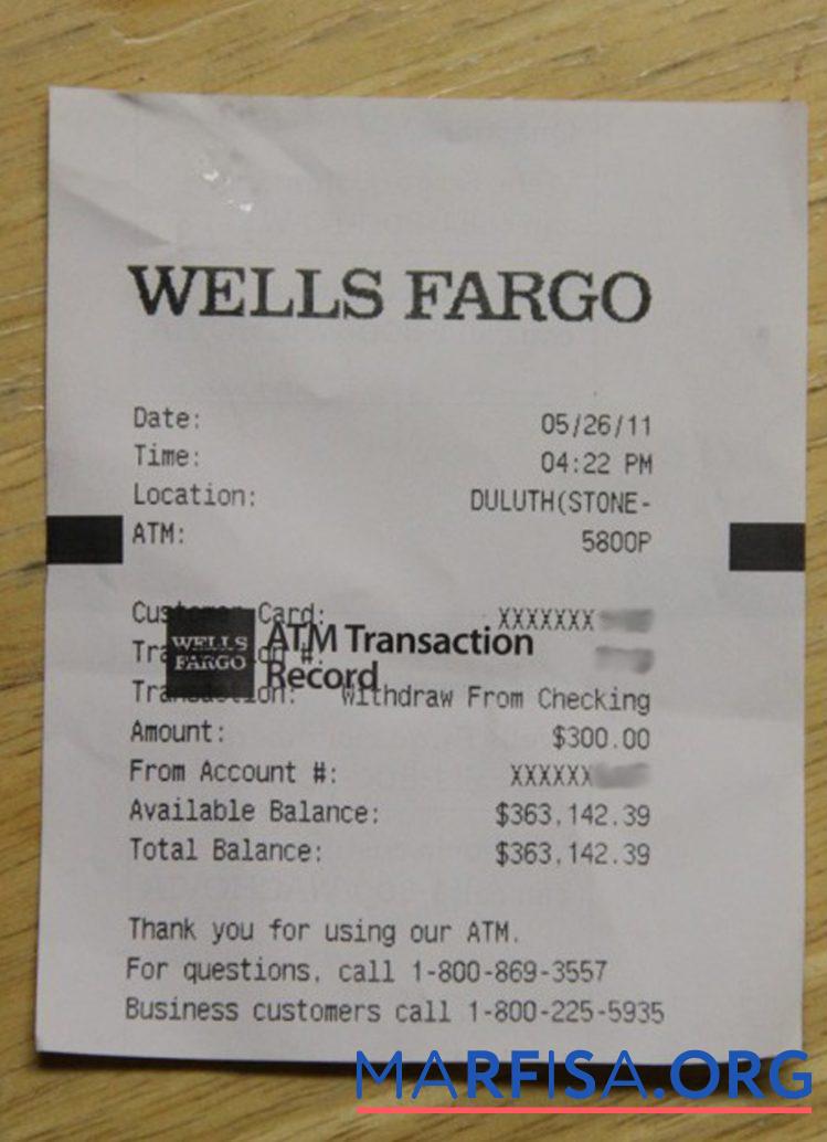 USA Wells Fargo Unternehmen Zahlung Quittung Probe