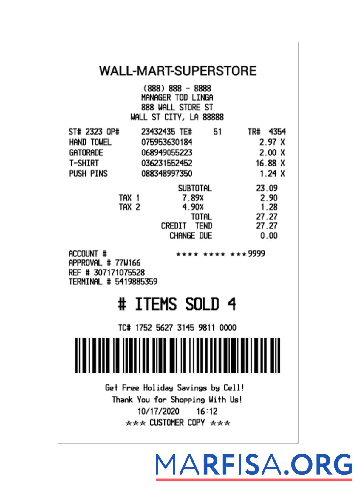WALL MART SUPERSTORE Zahlung Quittung Mockup