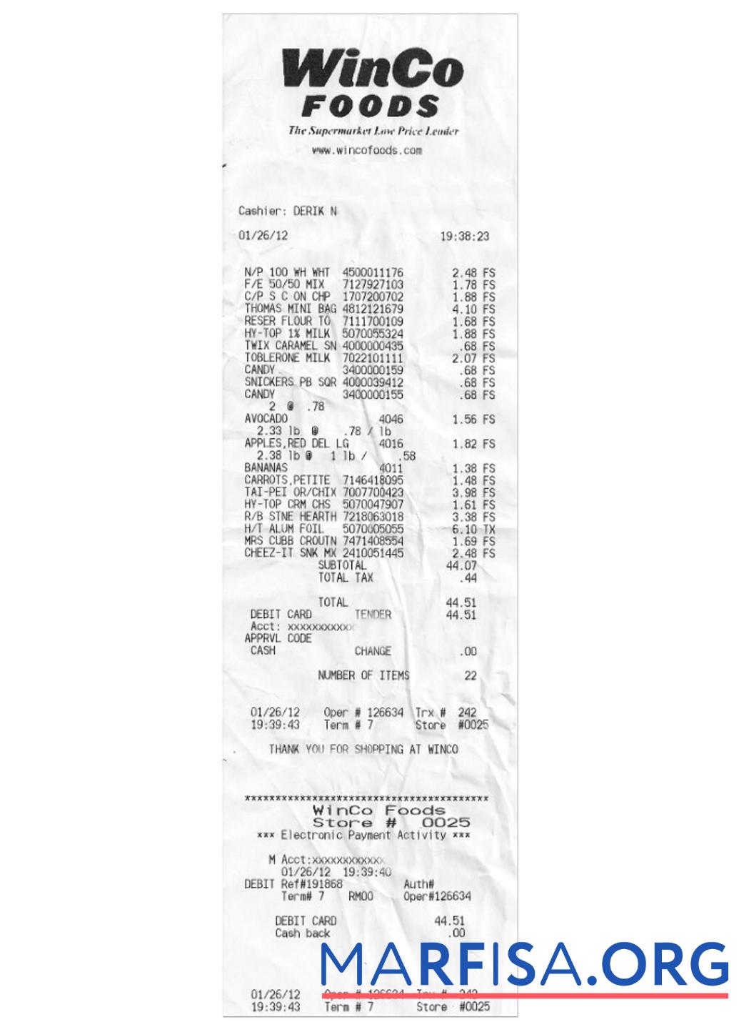 WINCO FOODS payments Quittung Design