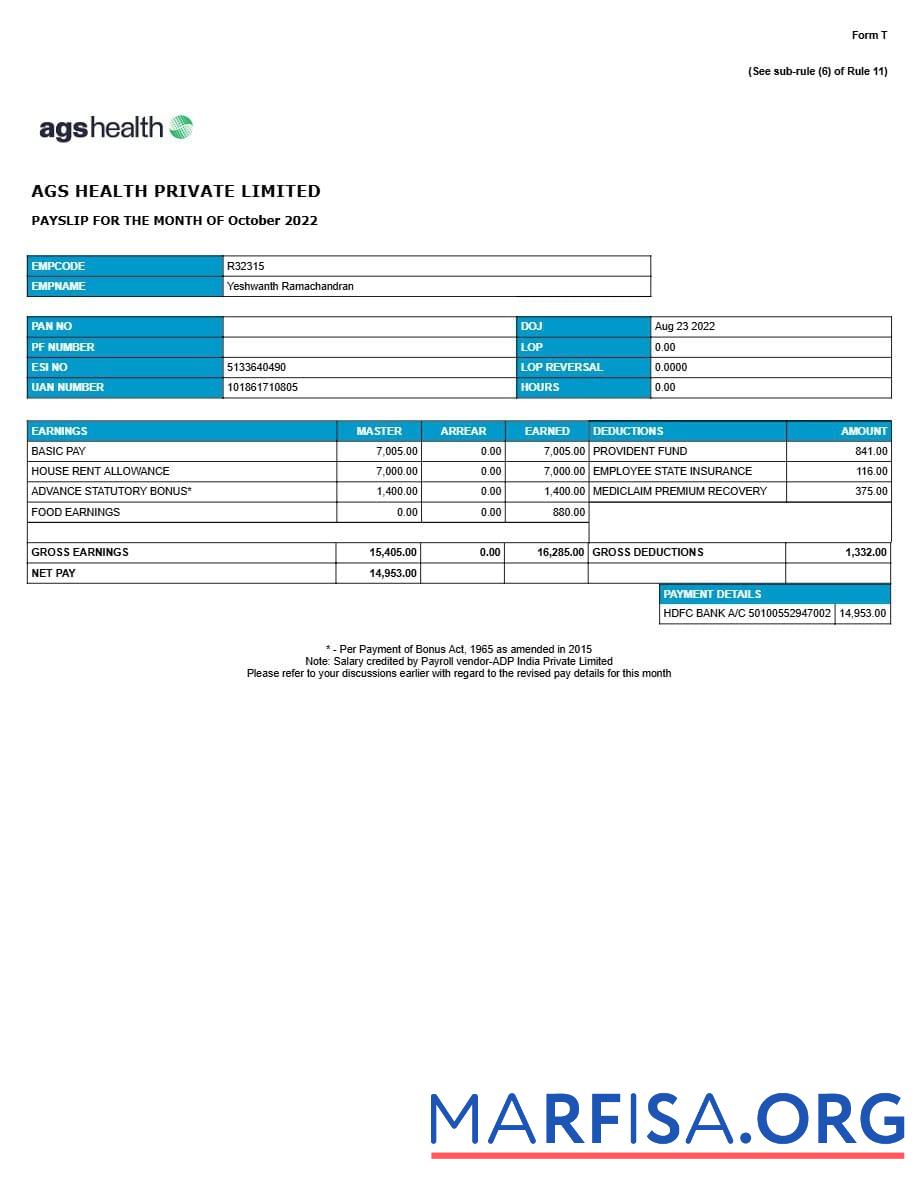 AGS Здоровье management Компания payslip макет