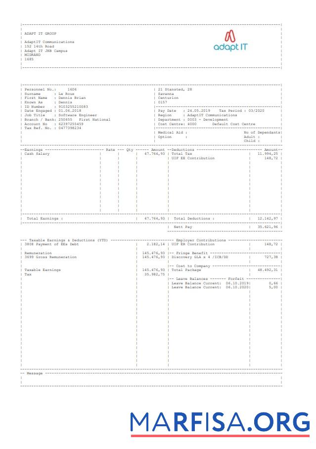 Adapt ID Group Paystub макет