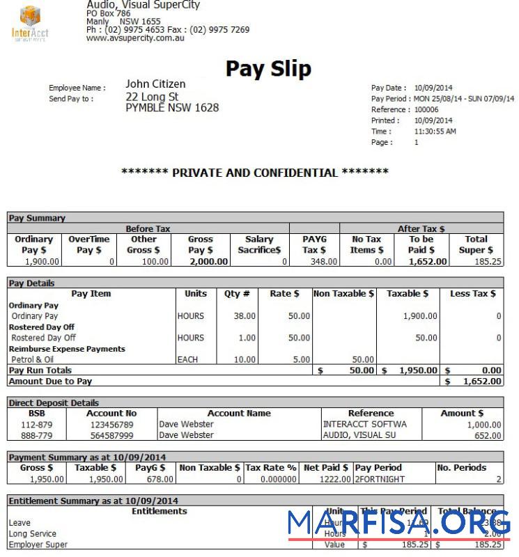 Австралия Аудио Visual SuperCity payslip дизайн