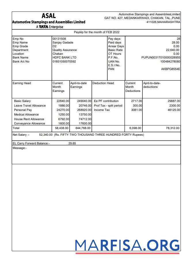 Automotive Stampings and AssembliesLimited pay stub шаблон