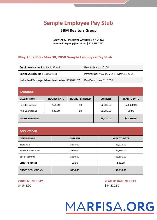 BBM realtors group employee pay stubs макет