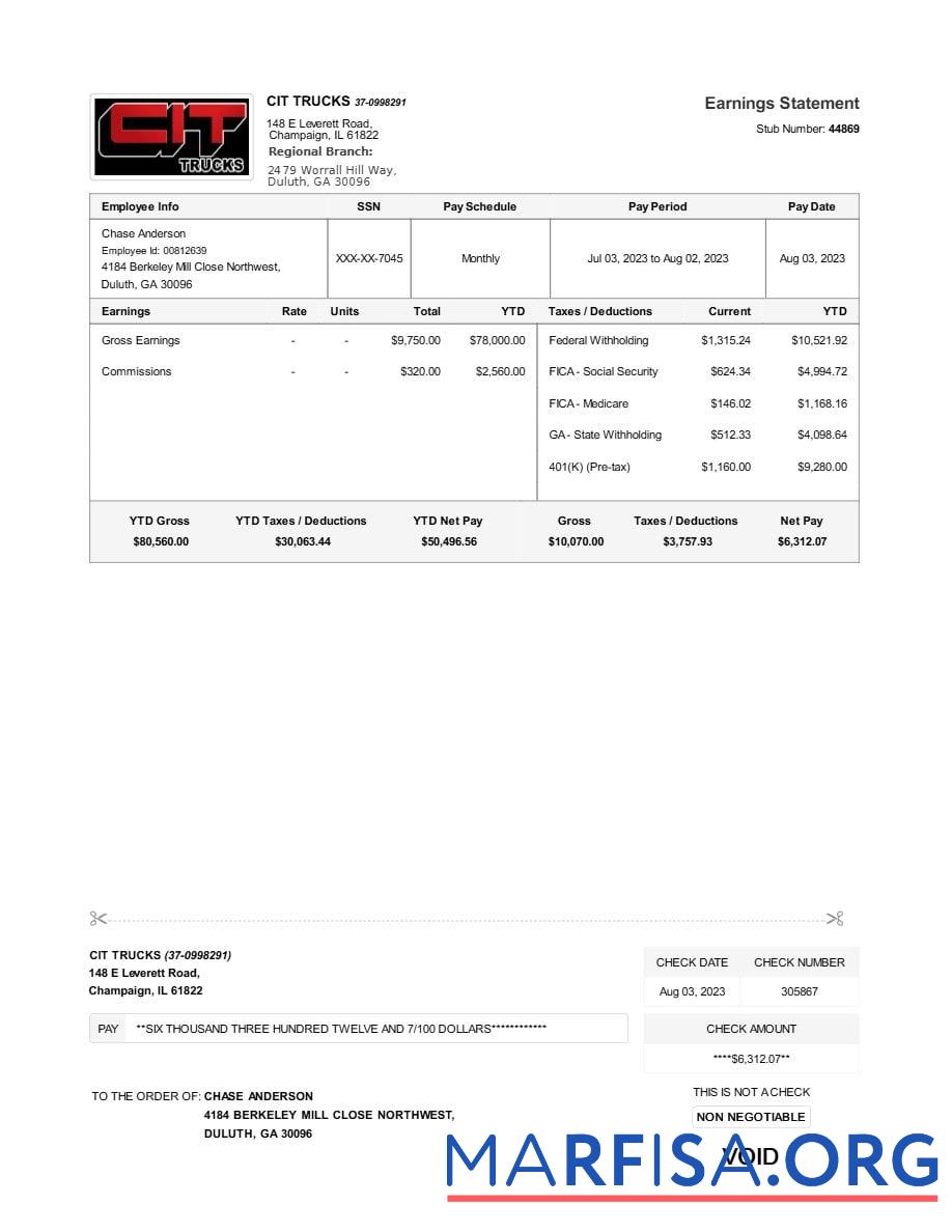 CIT Trucks earnings Выписка из банка макет