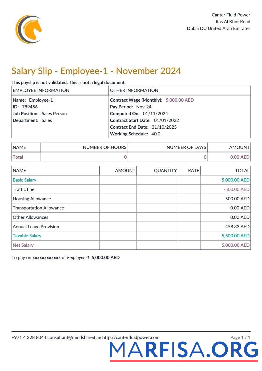 Canter Fluid Power payslip макет