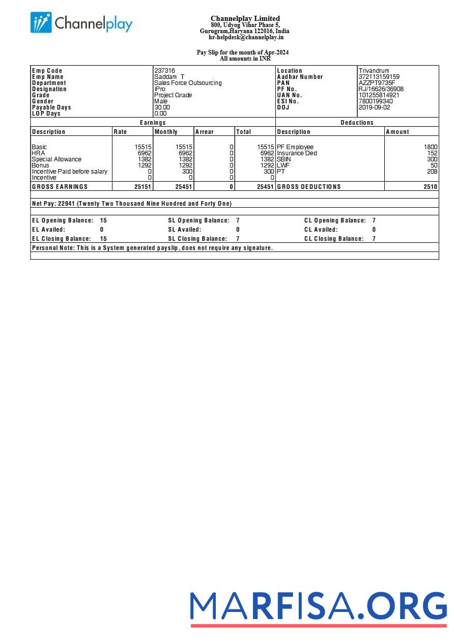 Channelplay payslip образец