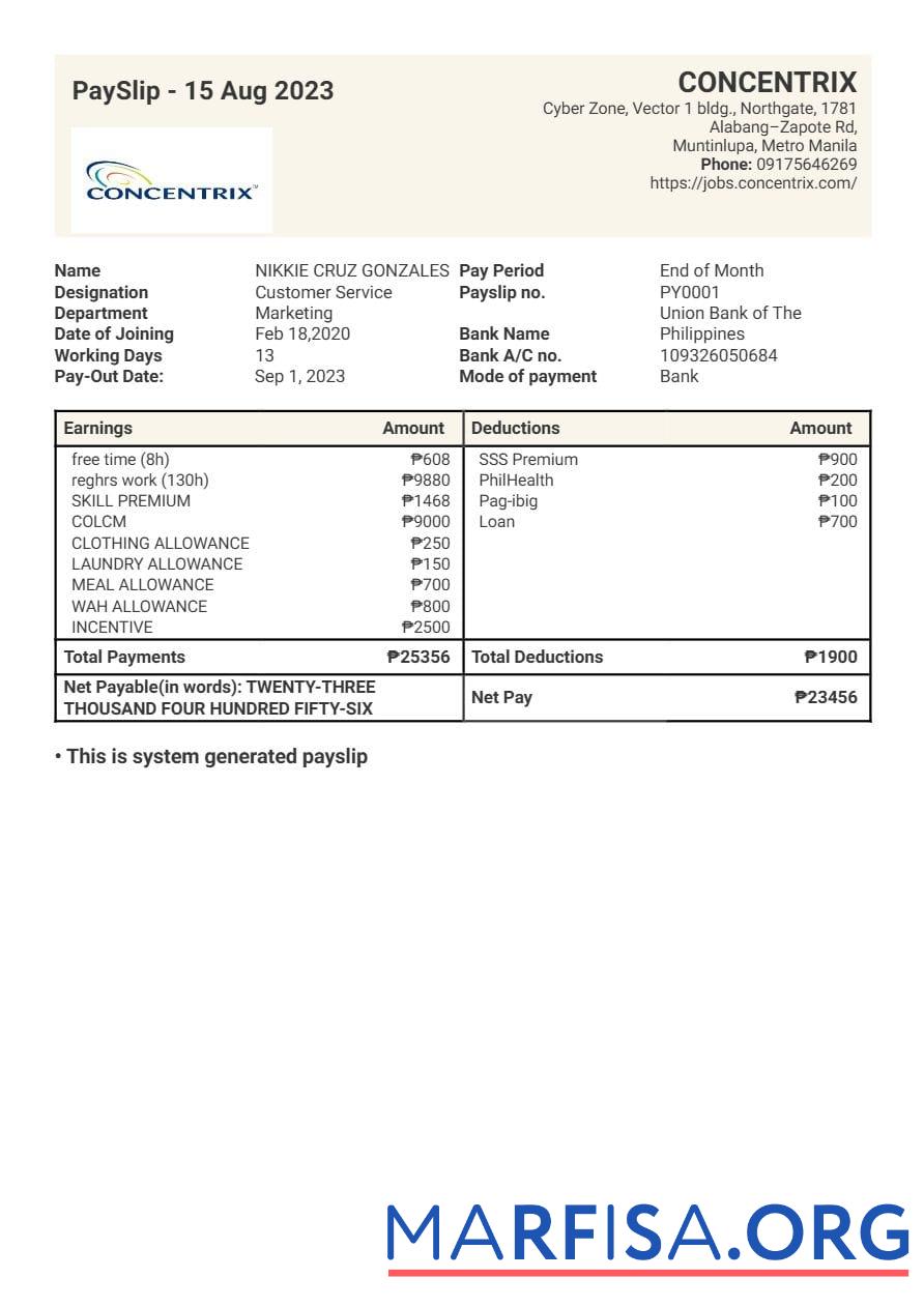 Concentrix Технология and services payslip дизайн