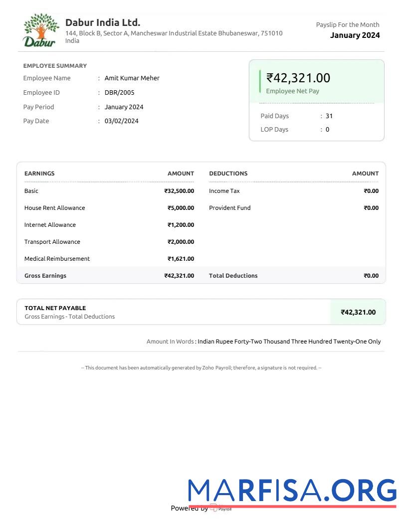 Dabur Индия Товары Компания payslip образец