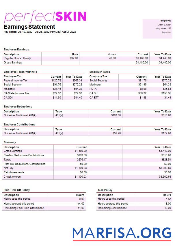 Dermatology Компания paystub макет