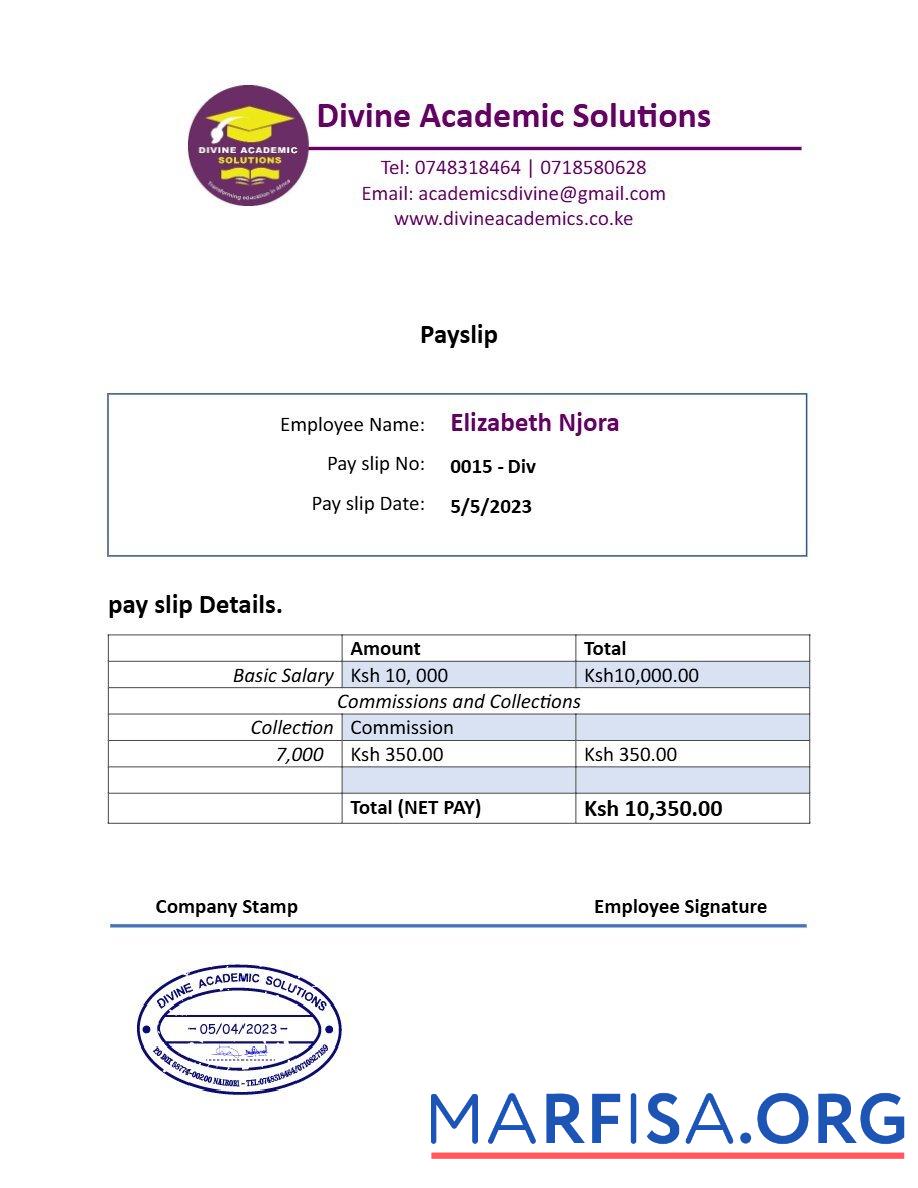 Divine Academic Solutions payslip образец