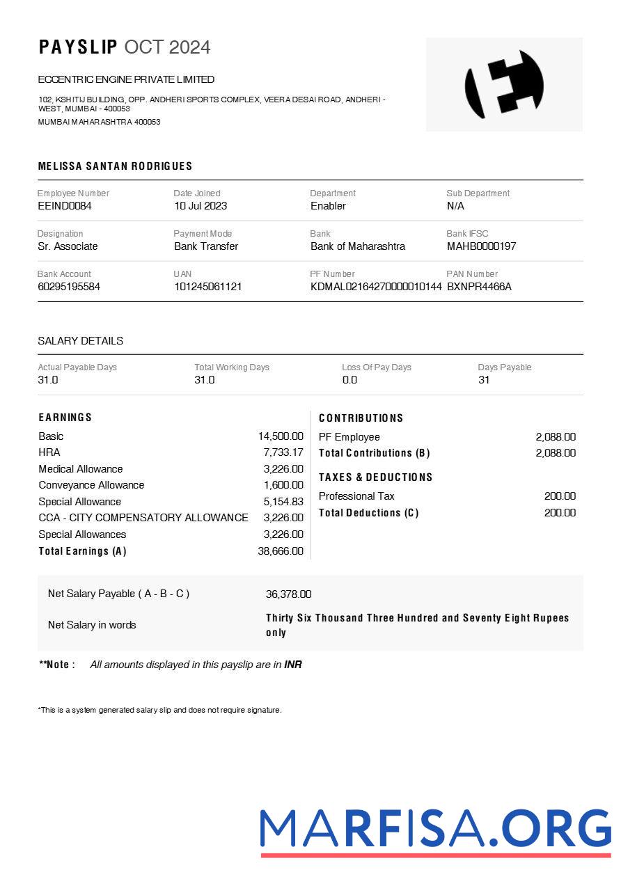 Eccentric Engine payslip образец