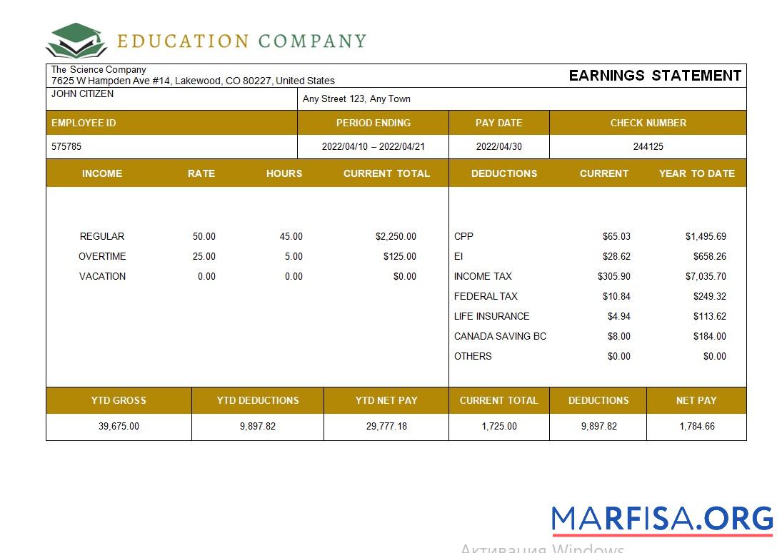 Education Компания fully Редактируемый payslip in Word and Excel Форматы макет