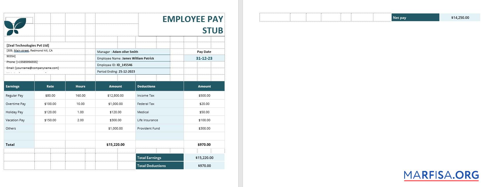 Employee Pay Stub шаблон