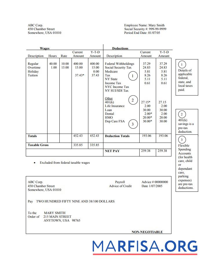 Employee hourly pay stub макет
