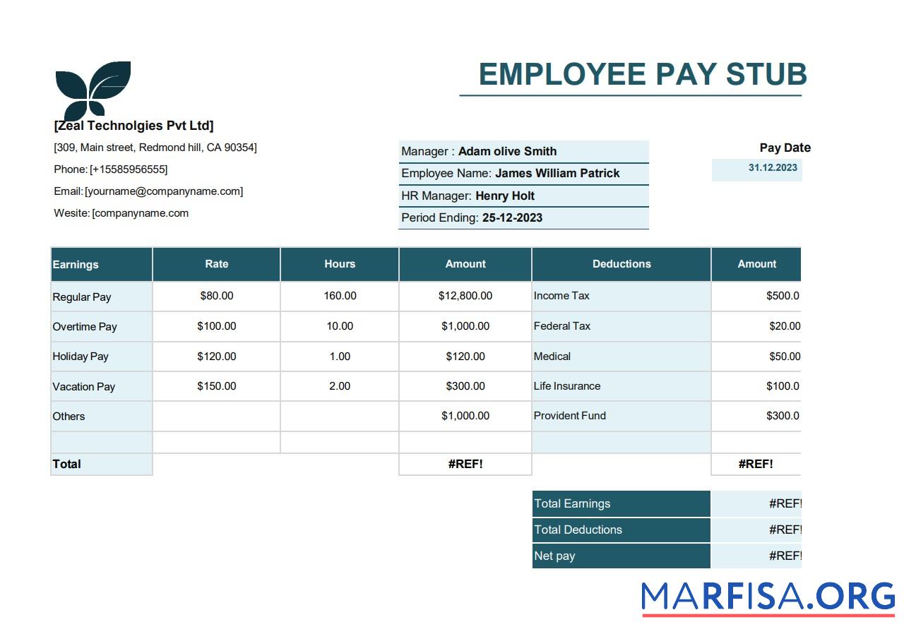 Employee pay stub, Версия 5 образец