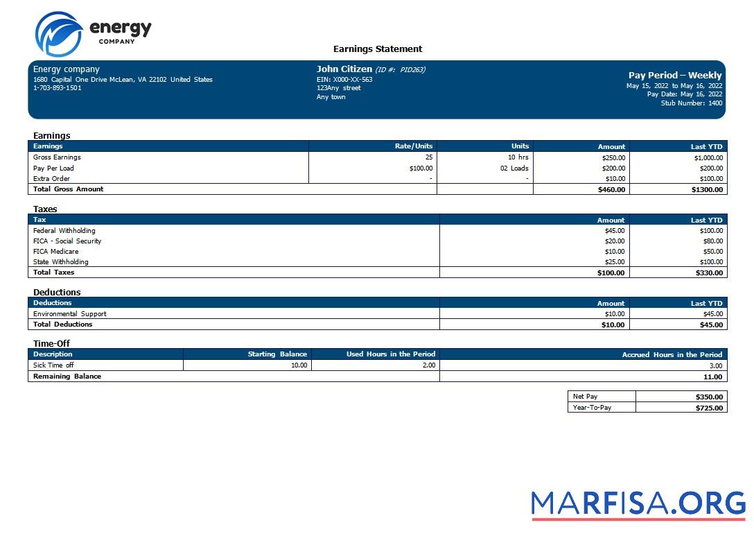 Energy Компания Редактируемый payroll шаблон