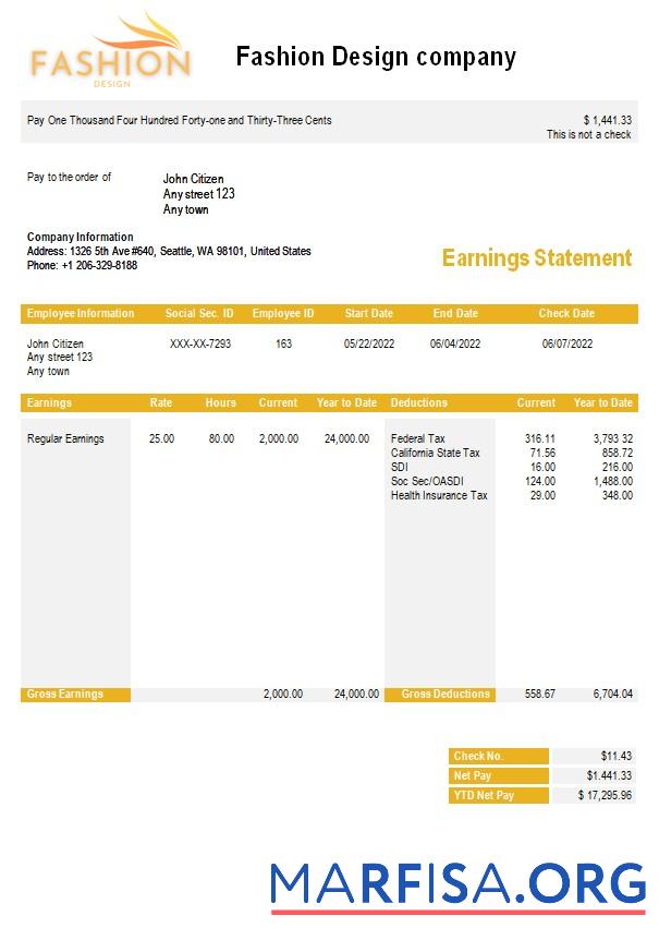 Мода Дизайн Компания payslip макет