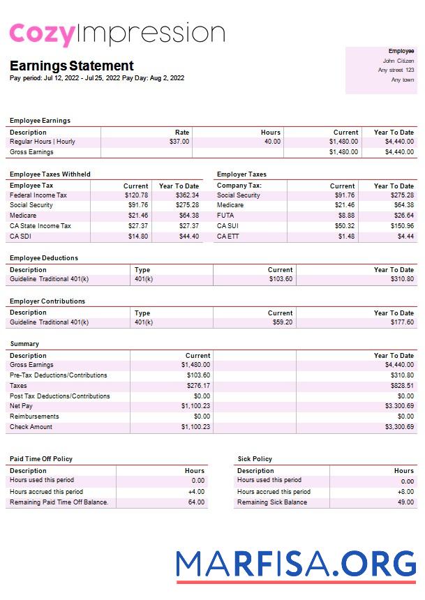 Fast Мода Компания payslip макет
