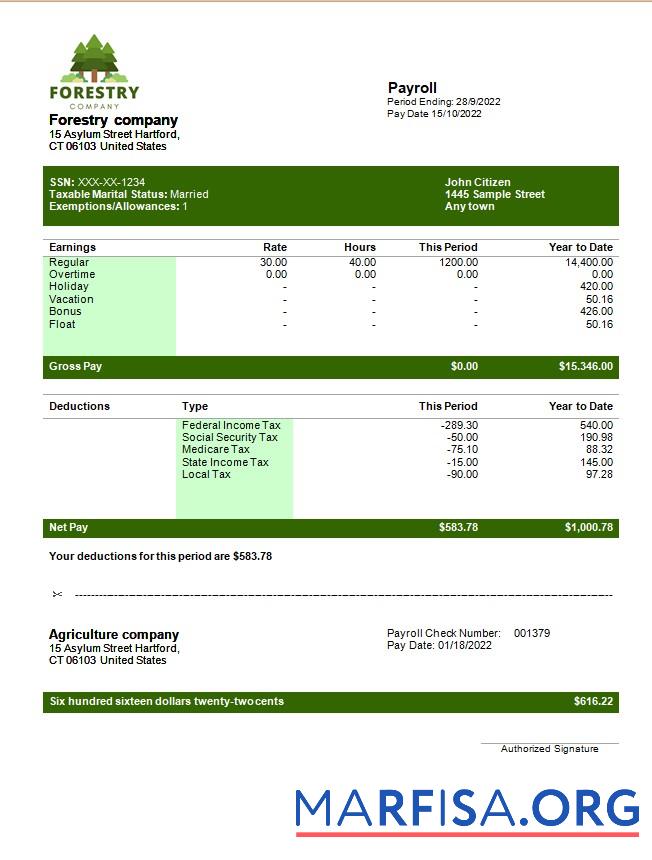 Forestry Компания payslip образец