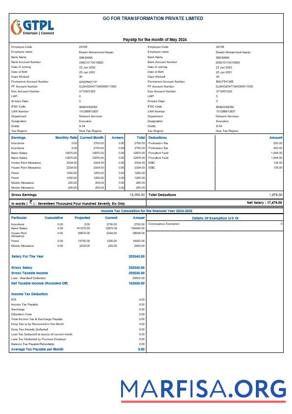 Go For Transformation payslip макет