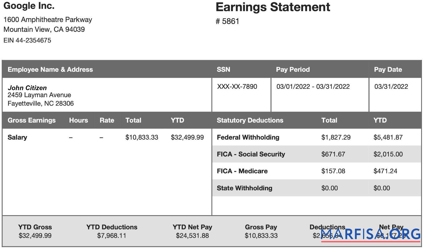 Google Inc earning Выписка из банка шаблон