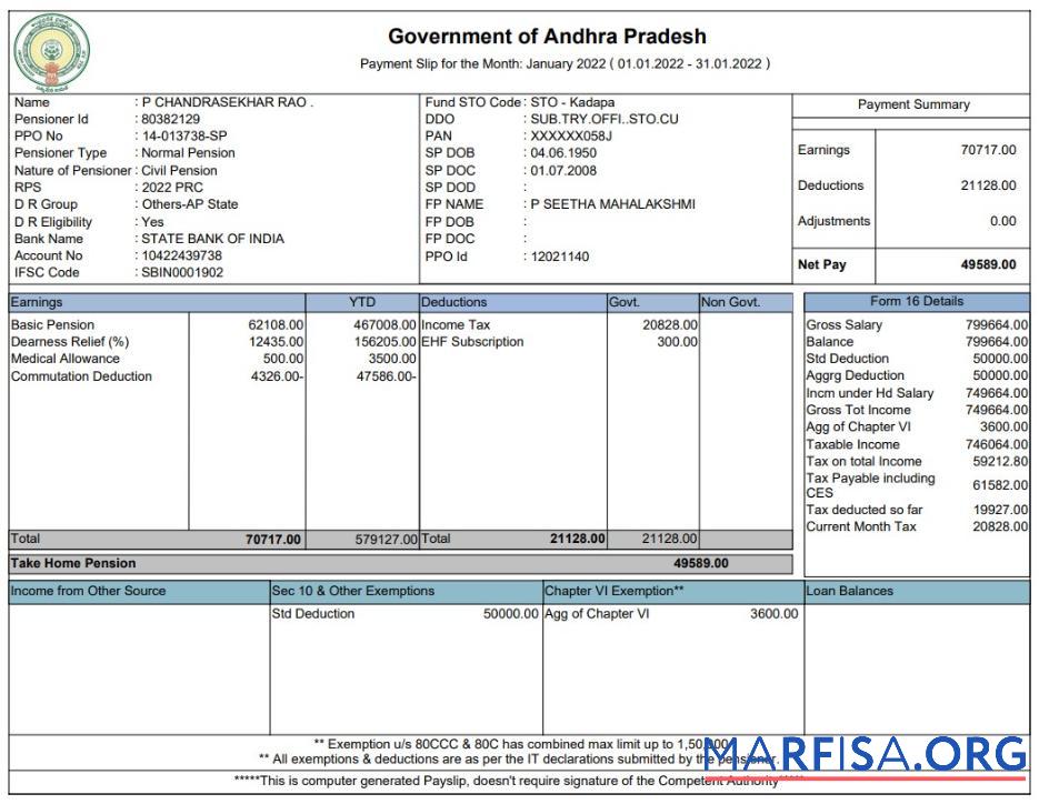 Government of Andhra Pradesh Paystub макет