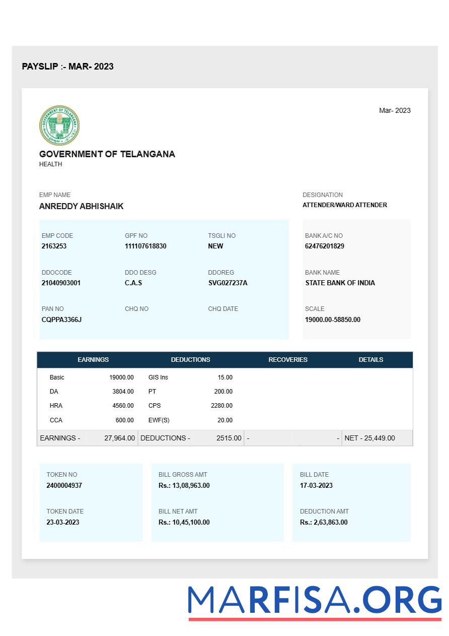 Government of Telangana payslip предпросмотр