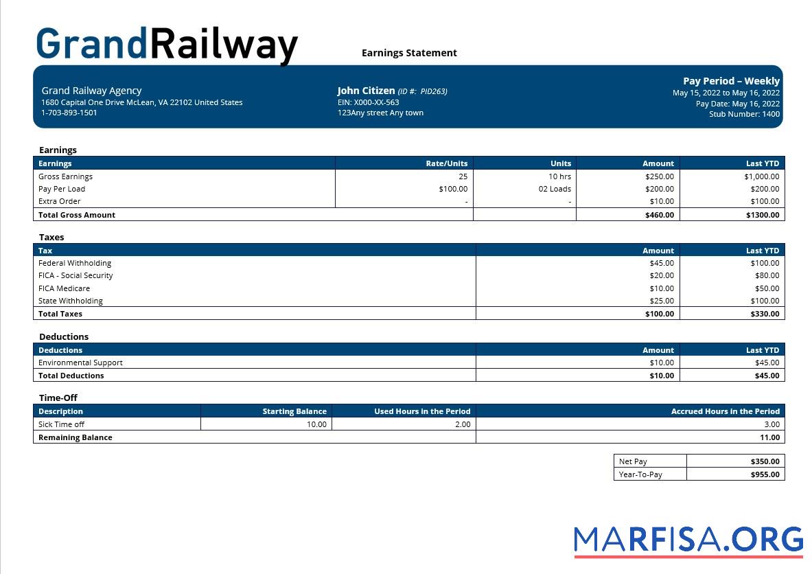 Grand Railway Компания paystub макет