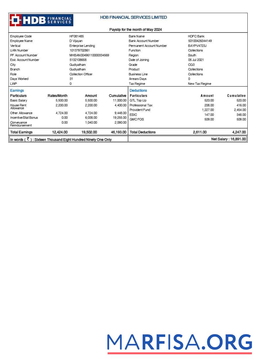 HDB Financial Services payslip дизайн