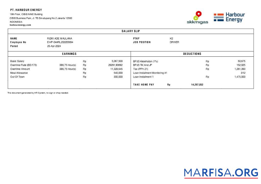 Harbour Energy salary slip шаблон