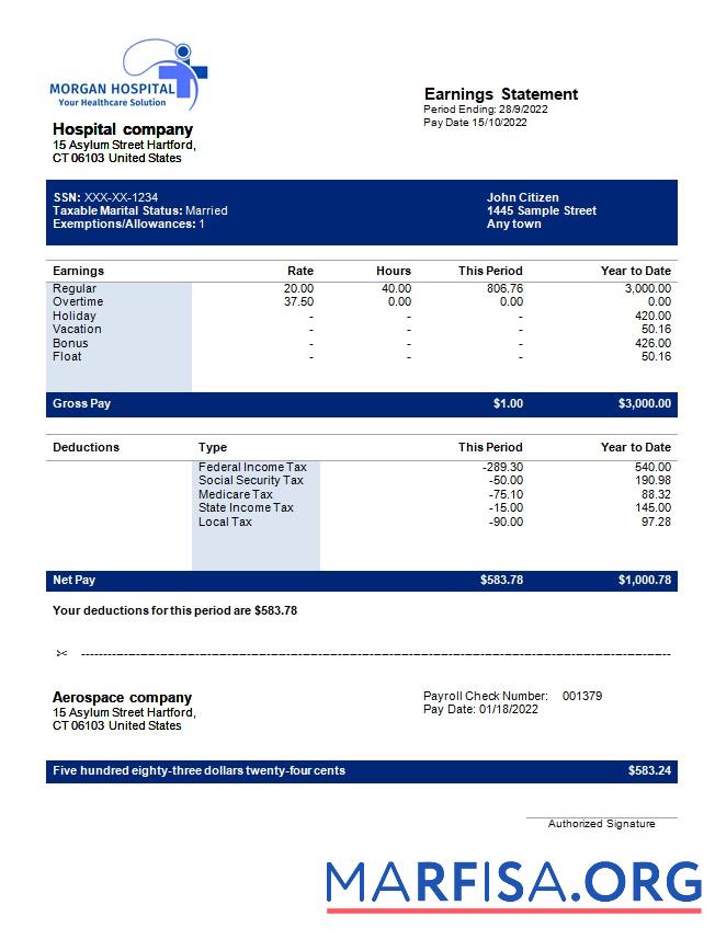 Hospital Компания earning Выписка из банка макет