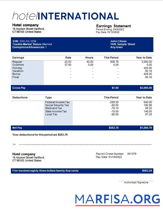 Hotel International payroll дизайн
