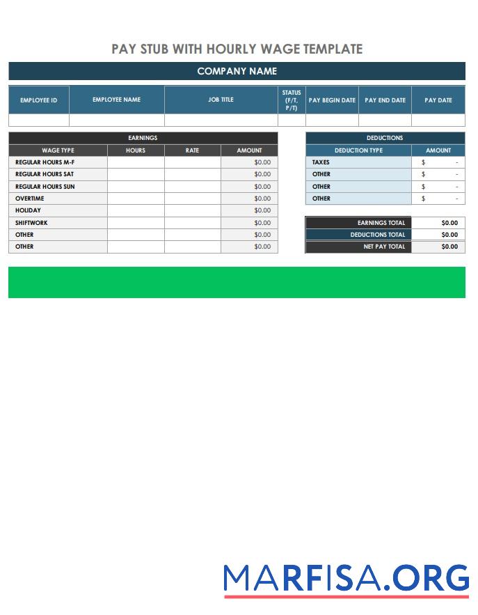 Hourly wage paystub, Версия 2 шаблон