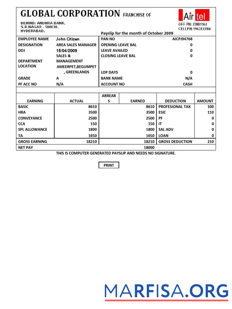 Индия Airtel multinational telecommunications services Компания payslip дизайн