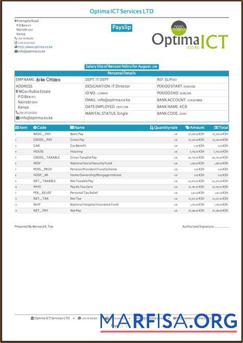 Индия Optima ICT Services LTD payslip дизайн