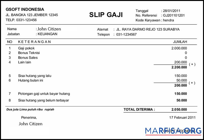 Индонезия Gsoft payslip in Word in PDF Форматы дизайн