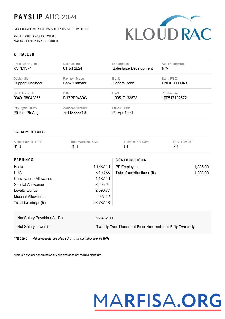 Kloudserve Программное обеспечение payslip дизайн