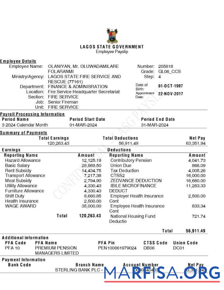 Lagos State Government employee payslip предпросмотр