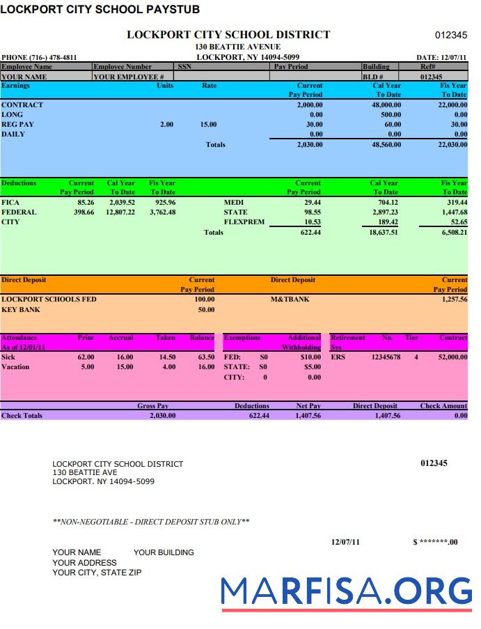 Lockport City школа pay stub макет