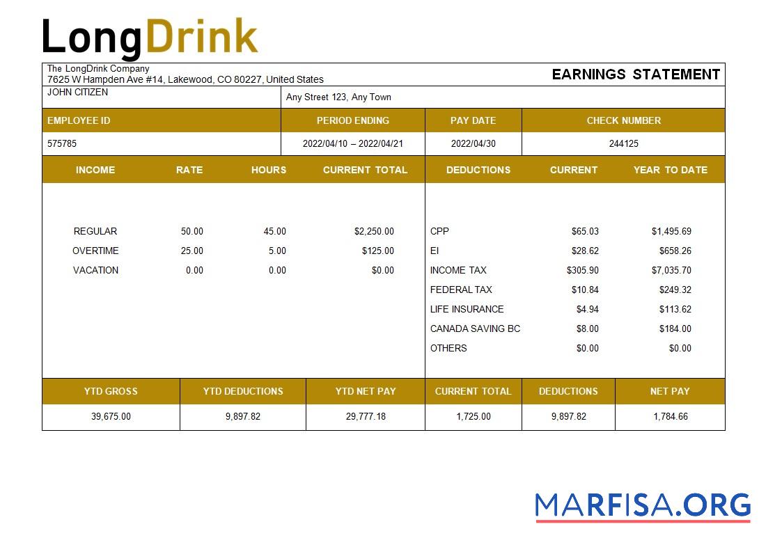 LongDrink Компания payroll образец