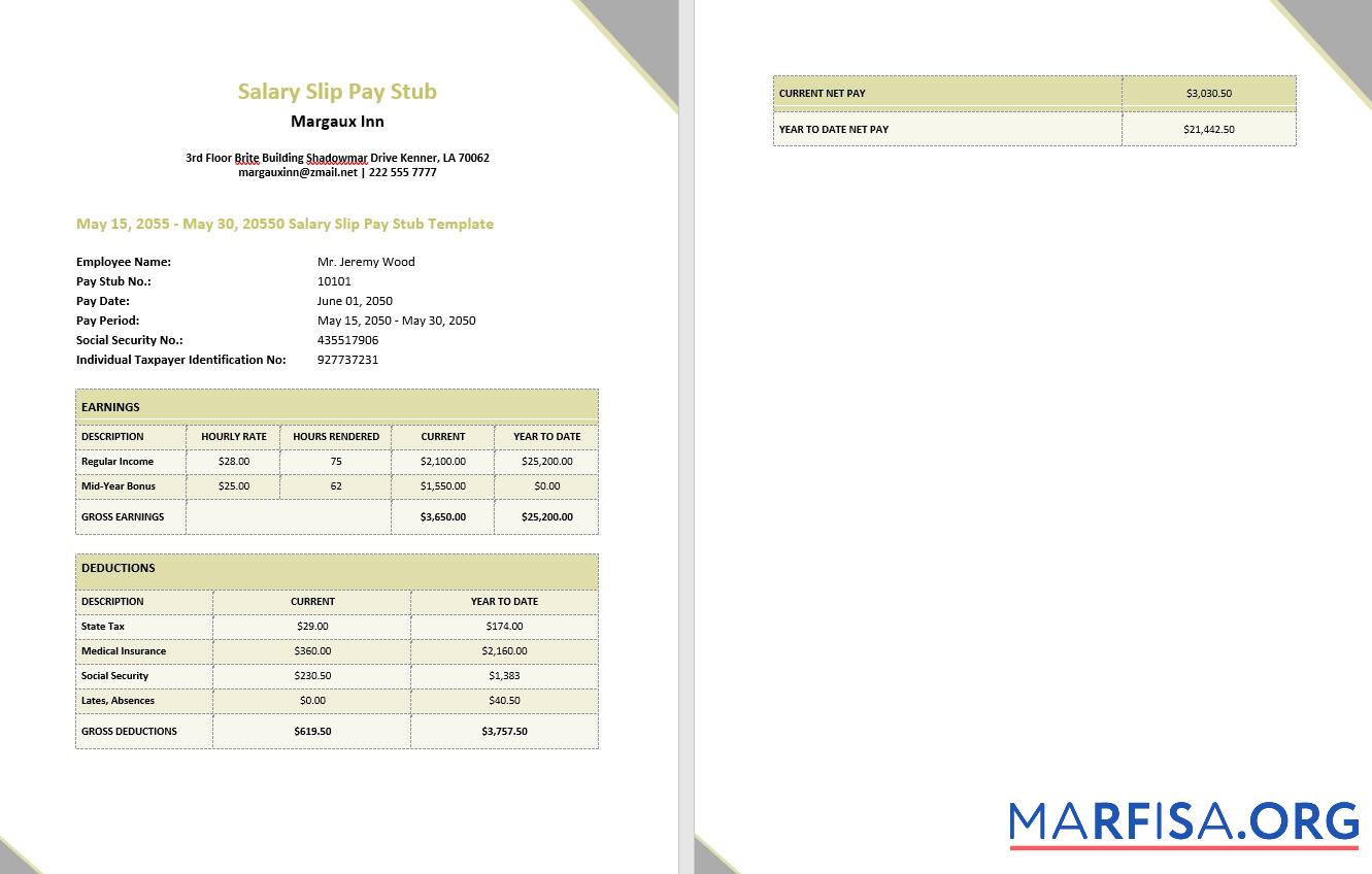 Margaux Inn Salary Slip pay stubs макет