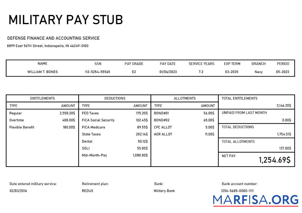 Military Pay Stub предпросмотр