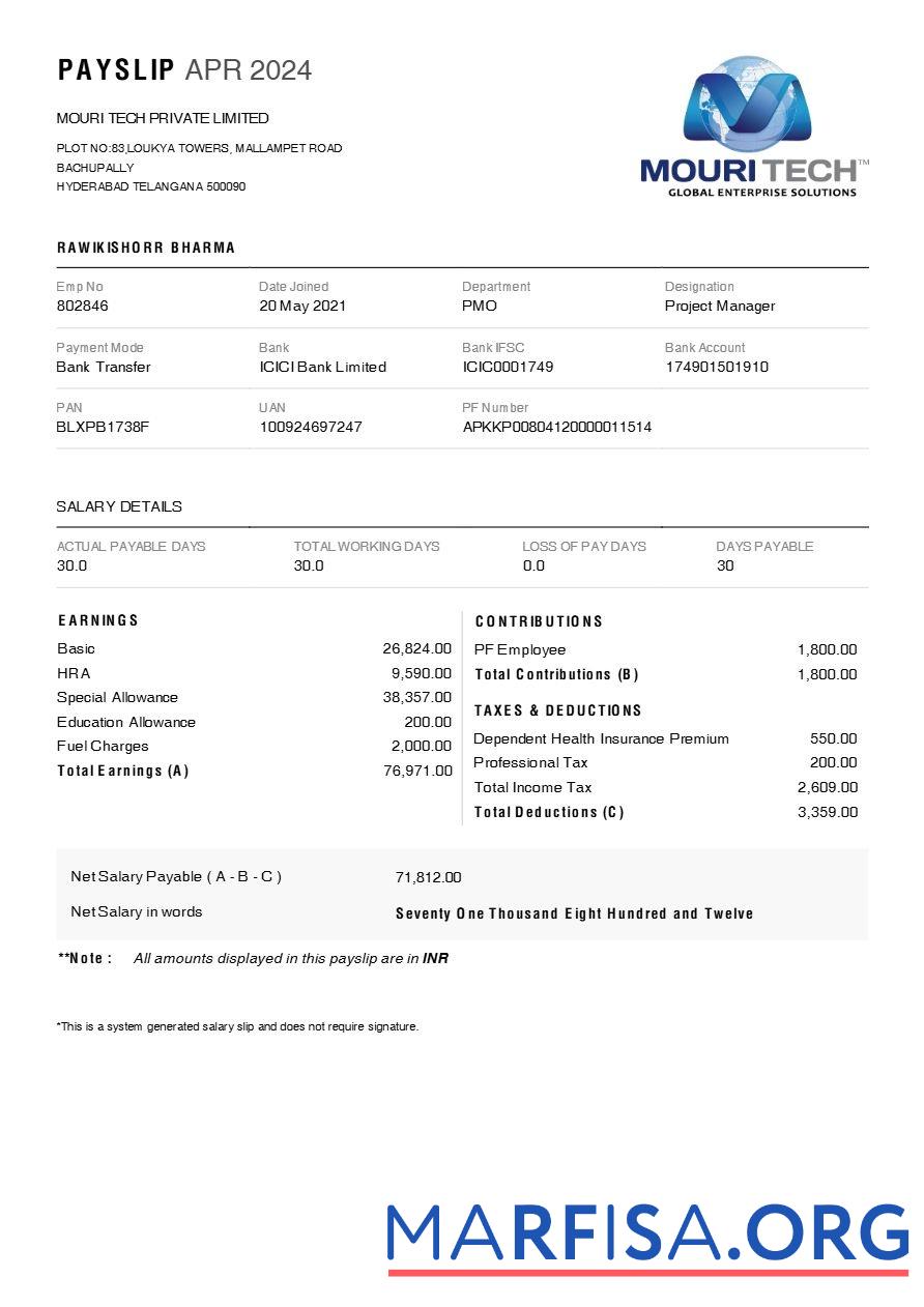 Mouri Tech payslip дизайн