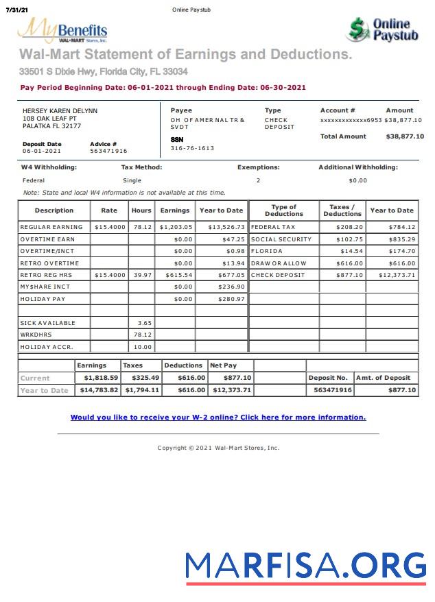 My Benefits Wal Mart earnings Выписка из банка образец