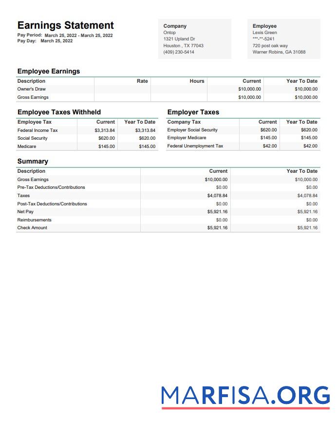 Ontop Компания earninngs Выписка из банка in PDF and Words макет
