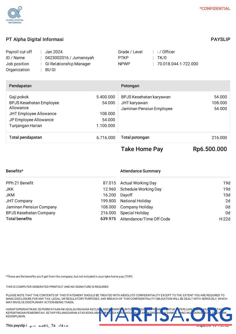PT Alpha Digital Informasi payslip дизайн