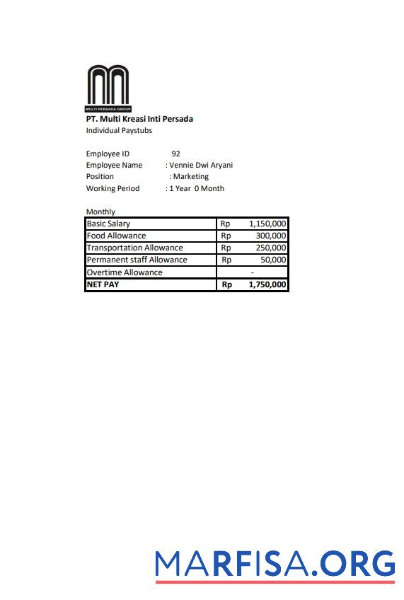 PT. Multi Kreasi Inti Persada salary pay stub предпросмотр